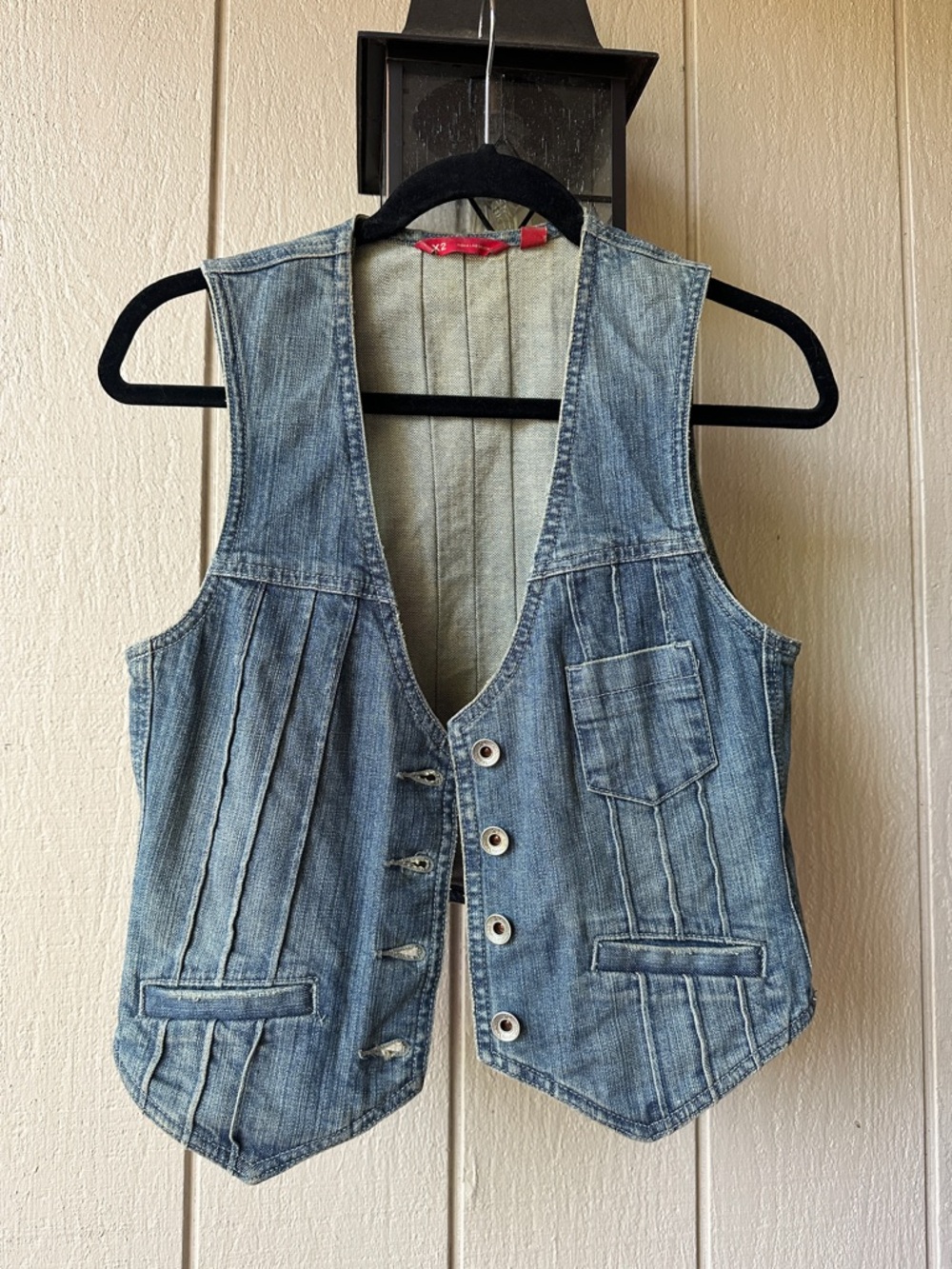 X2 Blue Denim Vest with Button Front